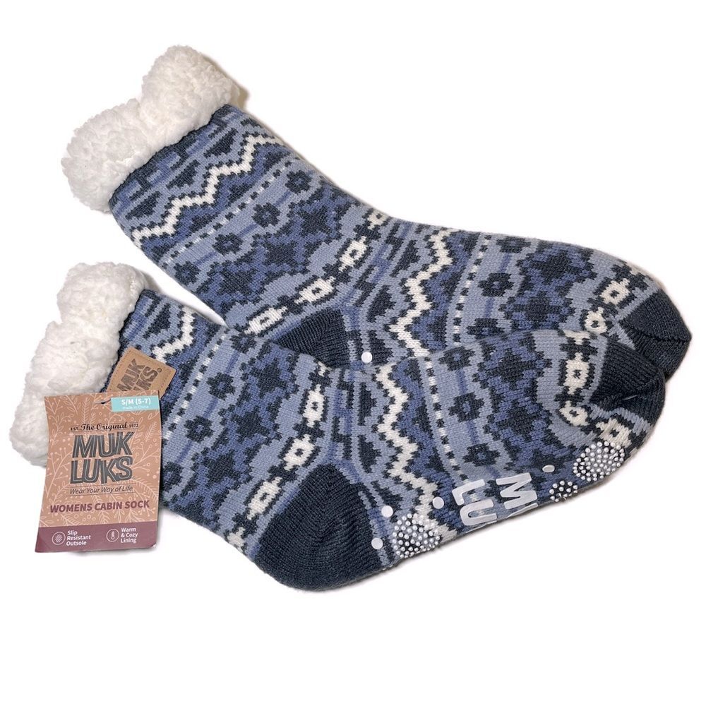 NEW Muk Luks Women’s Cabin Cozy Socks, Denim Color, Gift ReadySize S/M (5-7)